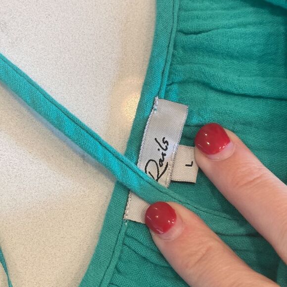 Rails 100% Organic Cotton Gauze Teal Blue Green Tiered Cami Maxi Blakely Dress L - Picture 9 of 9